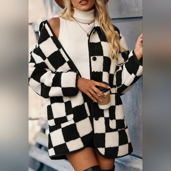 LAST ONE 💥Checkered Teddy Jacket Coat Plus Size 3X 💥Make and Offer - Picture 2 of 8